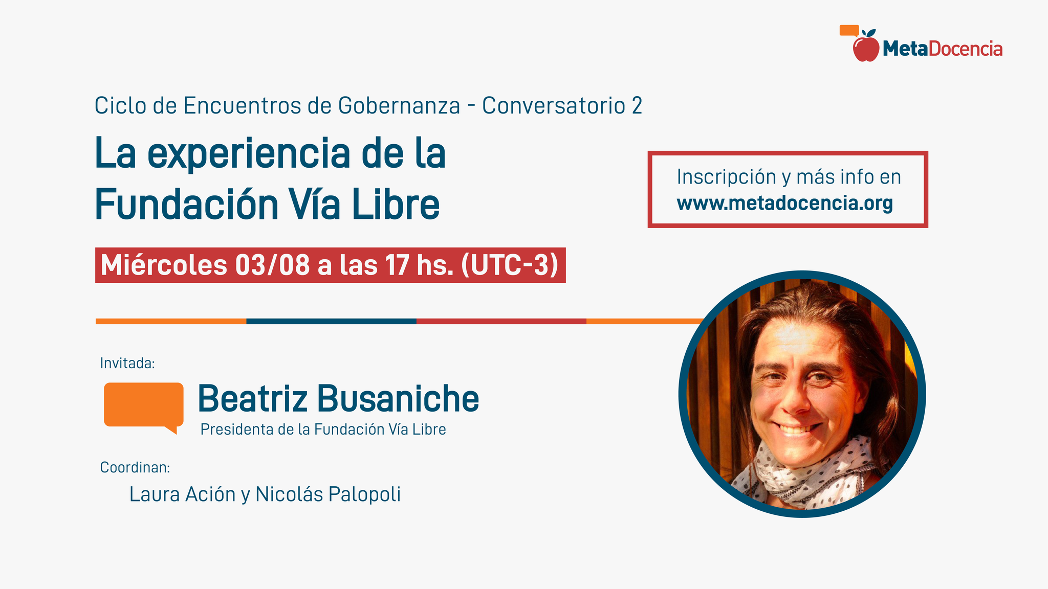 Ciclo de Encuentros de Gobernanza, Conversatorio 2. Beatriz Busaniche - La experiencia de la Fundación Vía Libre. Miércoles 03/08 a las 17 hs. (UTC-3). Coordinan Laura Ación y Nicolás Palopoli.