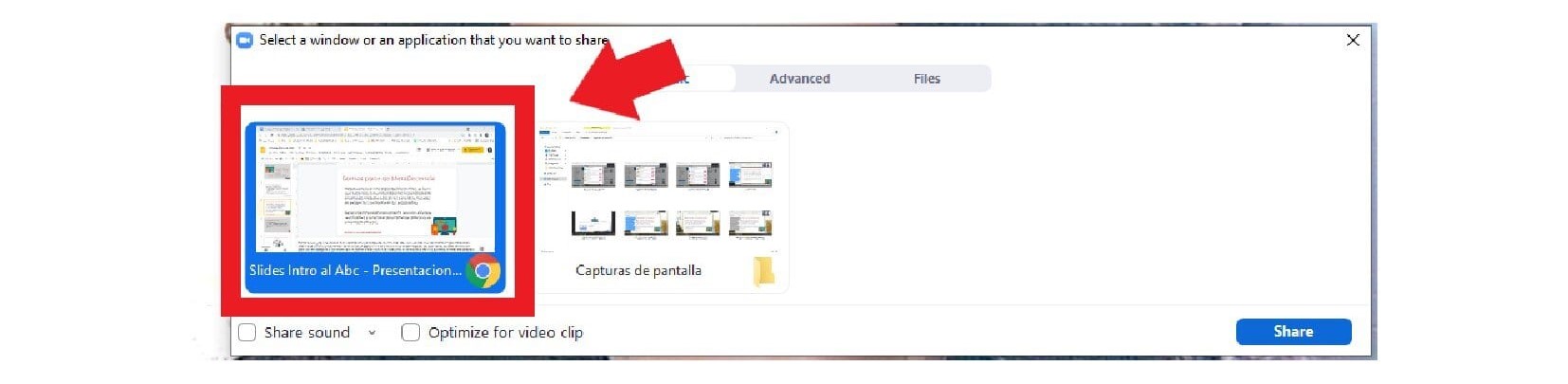 Captura de pantalla de las distintas ventanas utilizadas para compartir contenido a través de una videollamada”