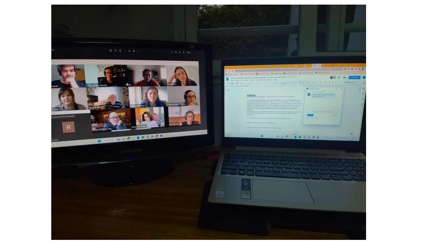 Captura de pantalla de las distintas ventanas utilizadas para compartir contenido a través de una videollamada”