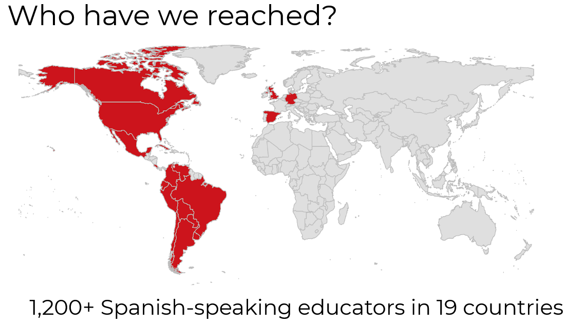 Mapa del mundo con los países aen los cuales tomaron los cursos de MetaDocencia
