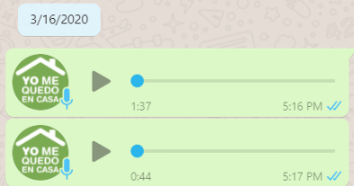 Captura de pantalla de un chat de whatsapp que muestra los dos mensajes de audio con la idea que generó MetaDocencia
