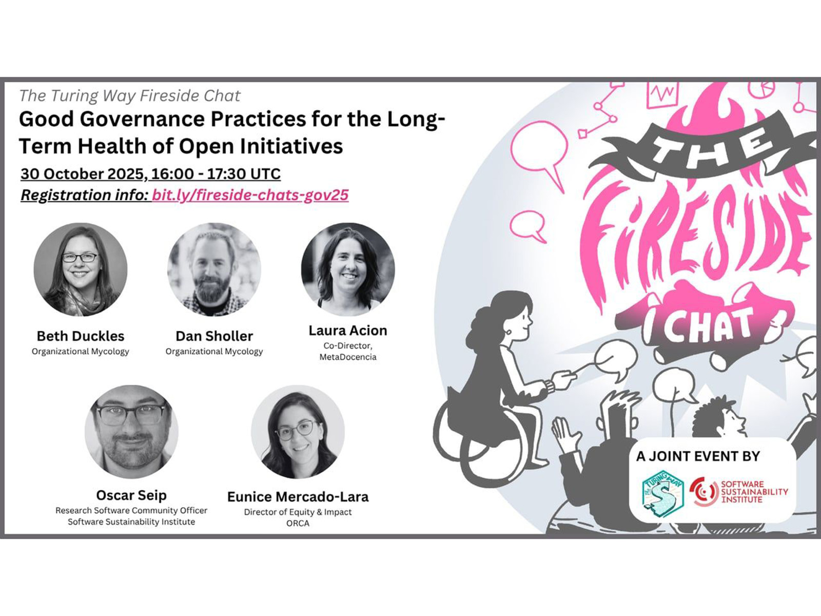 Descripción de la imagen del Fireside Chat de The Turing Way.